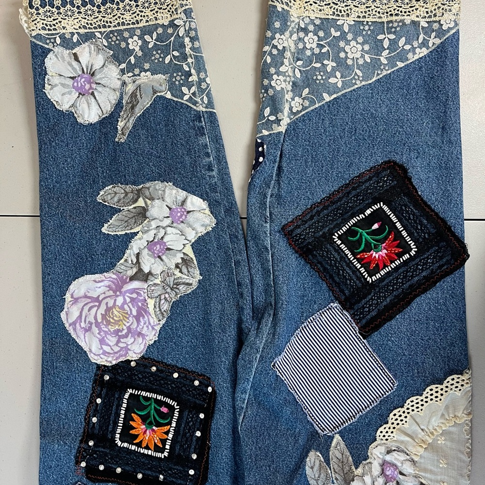 Faded Glory Floral Patchwork Denim Jumpsuit - Picture 10 of 17
